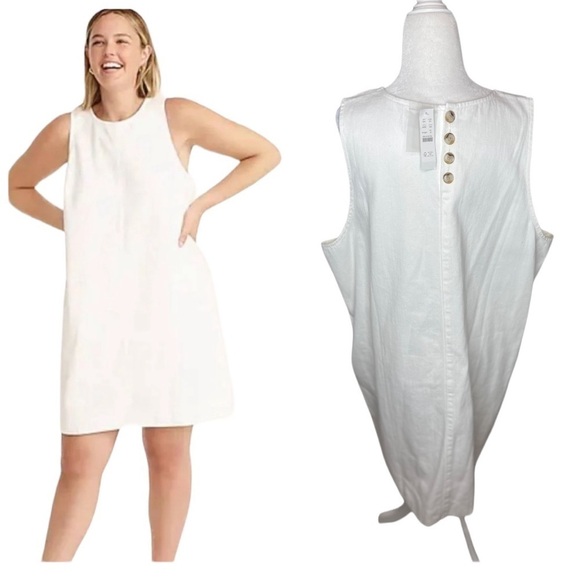 J. Crew Denim White Shift Dress Sleevless Basic summer pockets NWT size 22 - Picture 1 of 16
